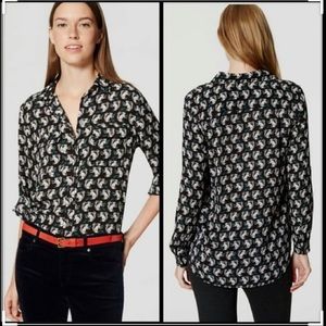 LOFT Squirrel Acorn Print Long Sleeve Blouse
